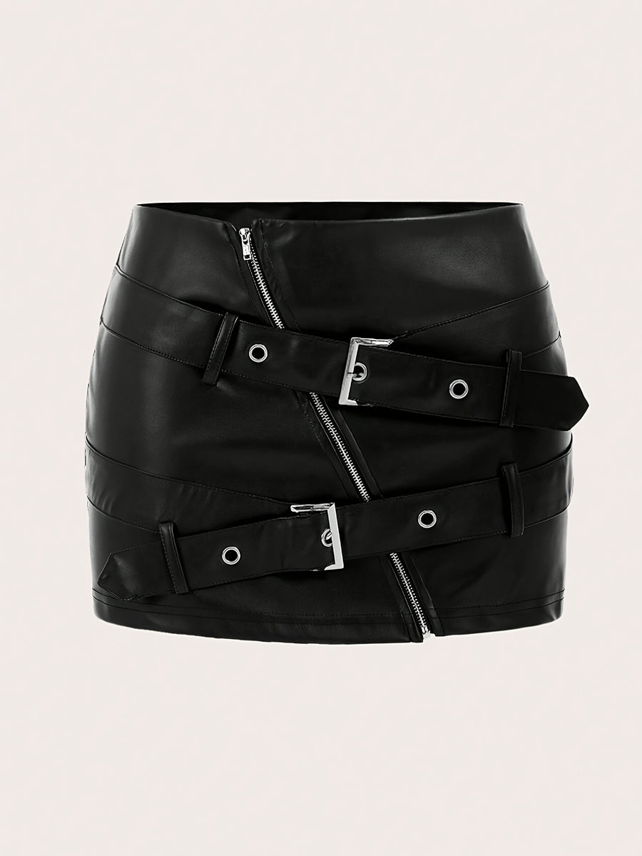 Sexy Hot Bodycon Skirt, PU Solid Color Unique Midi Skirt - Black