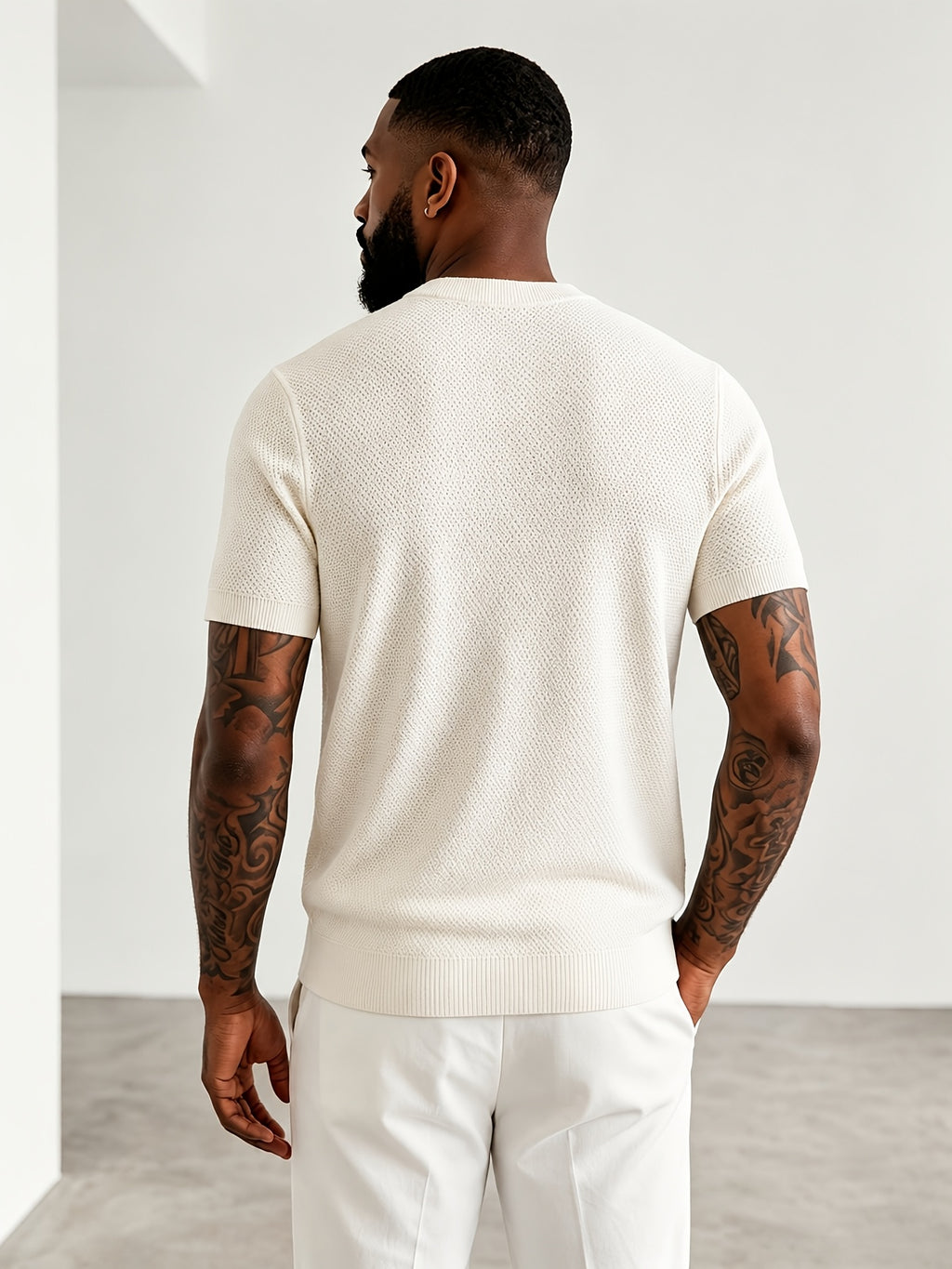Men'S Easy Casual Short-Sleeve Knit Top, Made of Pure with Fine Mesh Texture, Skin-Friendly And Breathable, Relaxed Casual Style, Classic Versatile Design with Exquisite Details, Solid Color for a Warm And Easy Look - White