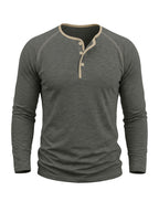 Autumn/Winter Cross-Border Men's Long Sleeve Crew Neck Henley Shirt, European and American Style Men's Pullover Base Layer T-Shirt - Dark Gray