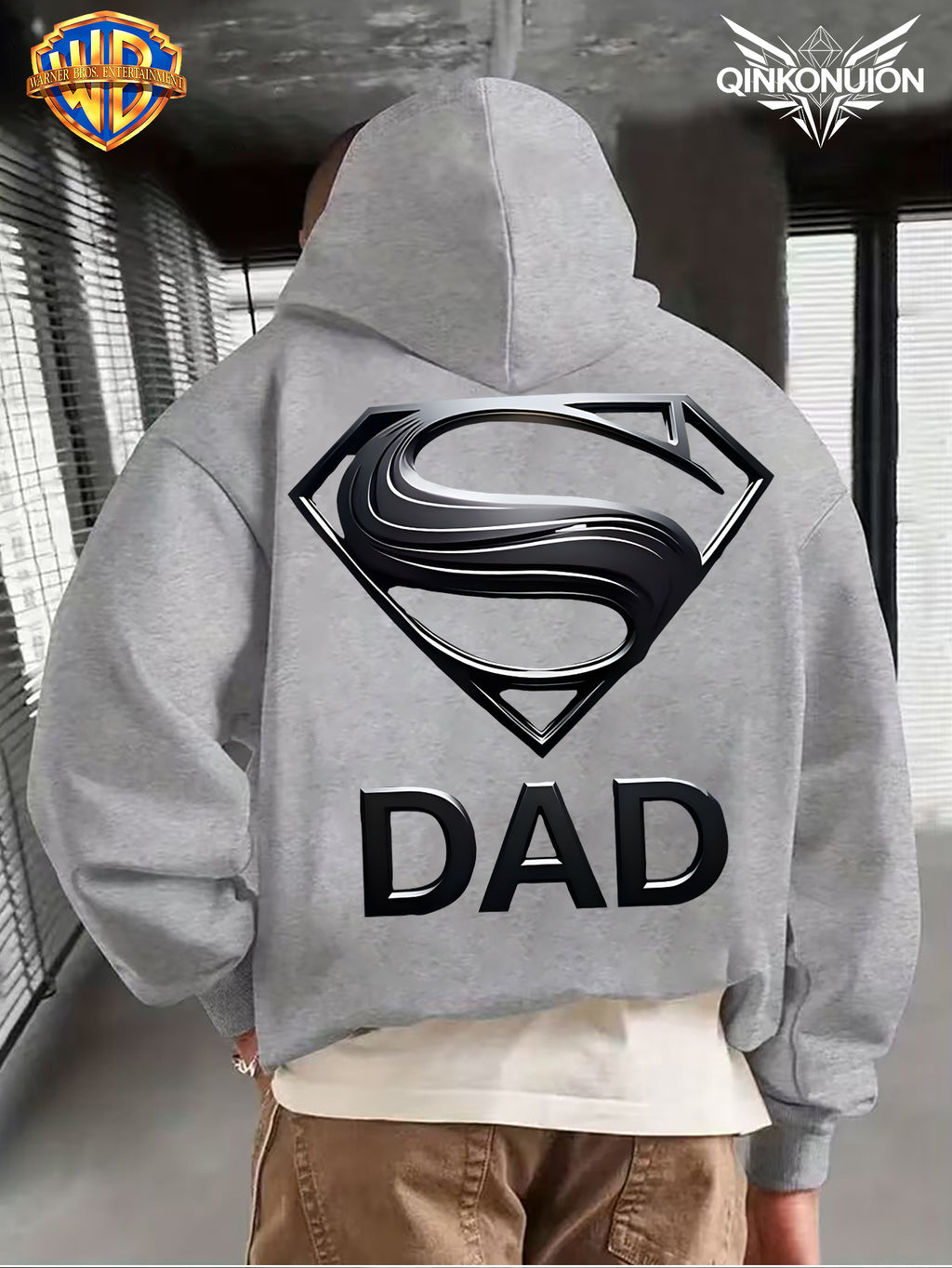 WB Warner Men'S New Trendy Hoodie, Superman Classic Logo Printed Design Hoodie, Daily Casual Drawstring Hoodie, Long Sleeve Hoodie, Machine Washable, Multifunctional Sports And Leisure Loose Fit Men'S Hoodie - Light Grey