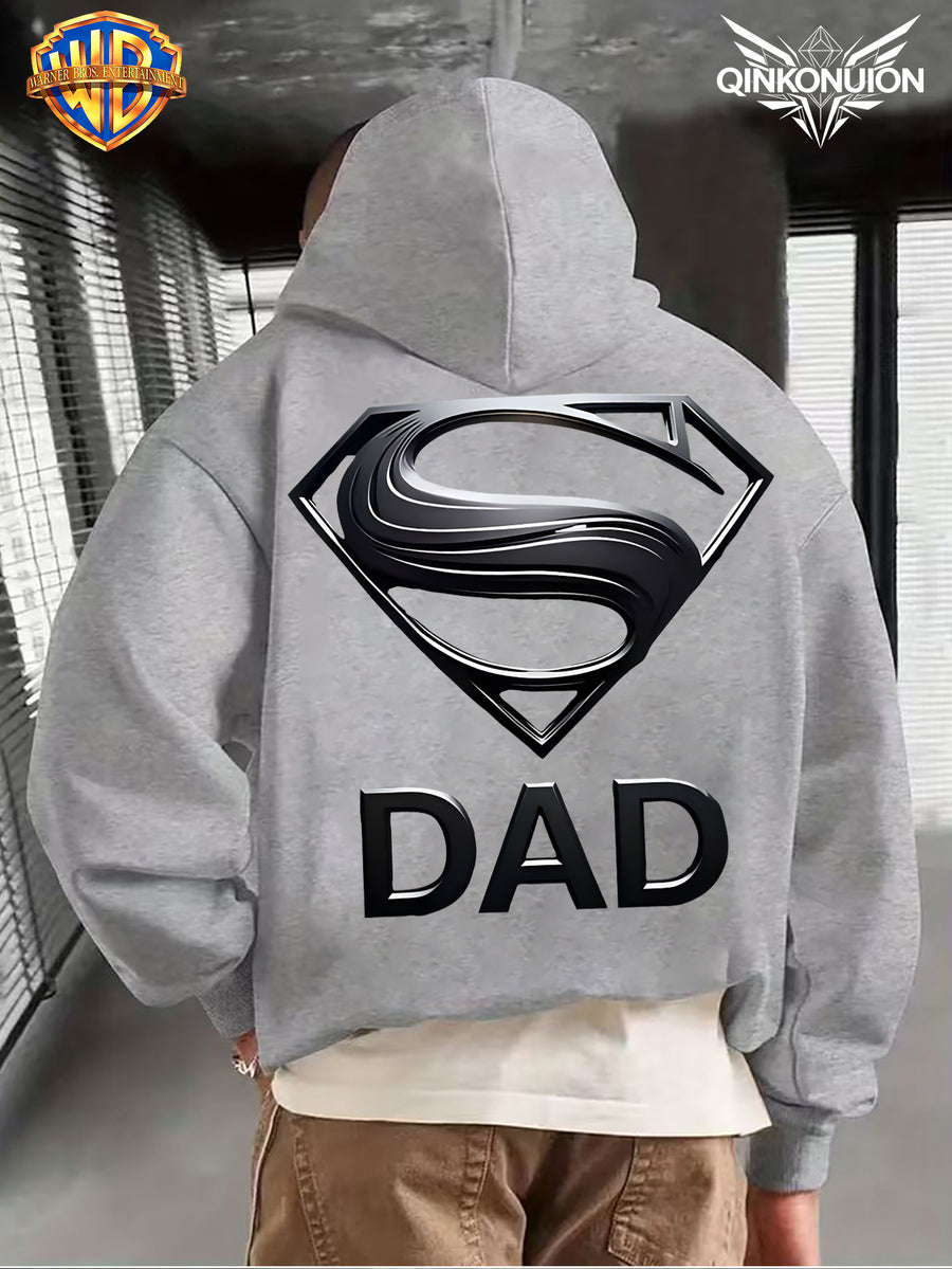WB Warner Men'S New Trendy Hoodie, Superman Classic Logo Printed Design Hoodie, Daily Casual Drawstring Hoodie, Long Sleeve Hoodie, Machine Washable, Multifunctional Sports And Leisure Loose Fit Men'S Hoodie - Light Grey