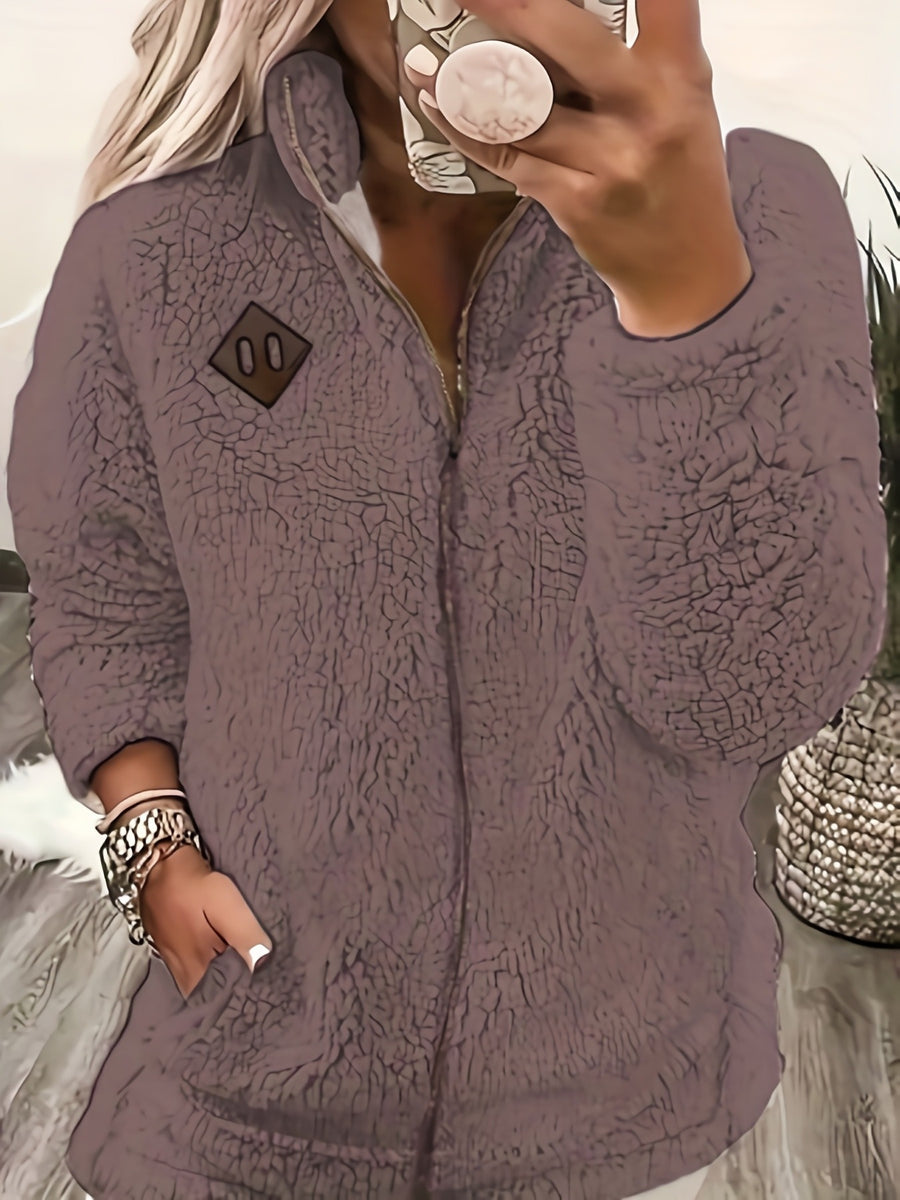 Women'S Faux Small Stand Collar Thick Jacket Coat - Bean color