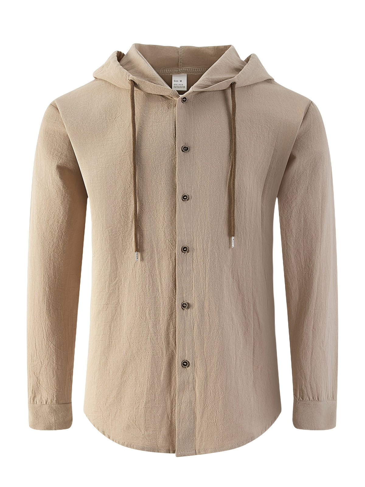 Men's European and American Style Cross-Border Linen Hooded Long-Sleeve Shirt - Khaki