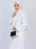 1pc Women Solid Color Long Sleeve Abaya Maxi Dress, Loose Modest Long Kaftan with Side Pockets, Elegant Full Length Muslim Casual Long Dress for Daily Wear - White