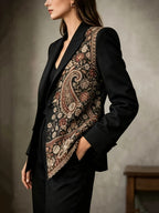 Women'S Fashion Printed Black Blazer Classic Commuter Quality Jacket - Black