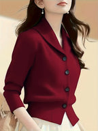 Women's Turn- Collar Cardigan Coat - Deep Red