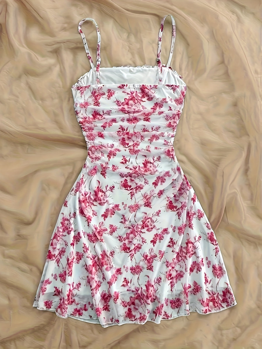 Women'S New Floral Print Halter Dress, Fashionable And Elegant, All-Season Wear - Red