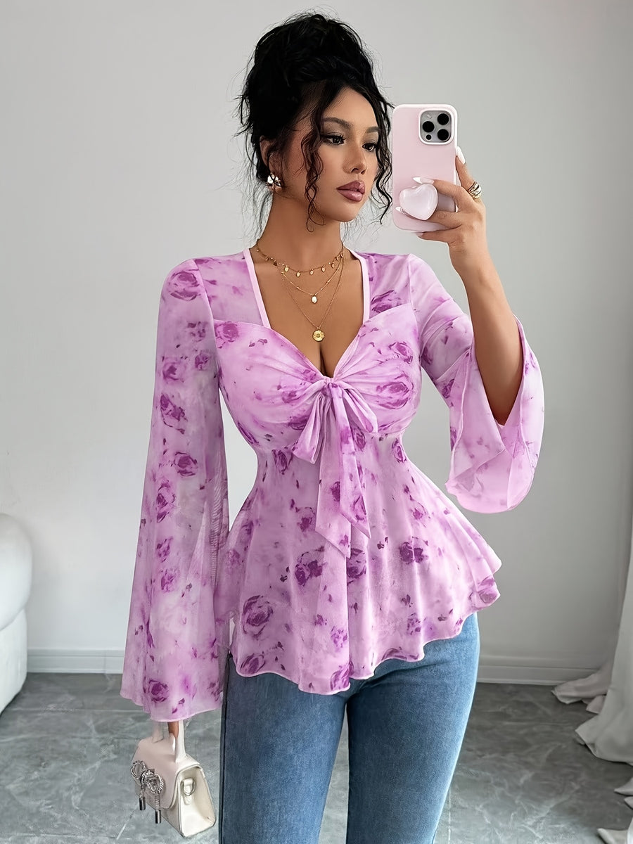 Women'S Fashion Casual Printed Top - Purple