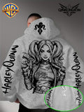 Warner Official Men'S Hoodie, Black And White Thread Draft Double Ponytail Quinn Hardcore Comic Print Design, Machine Washable, Warm And Casual for Autumn And Winter, Daily Drawstring Hoodie, Multi-Functional Sports And Leisure Loose Fit - Light Grey