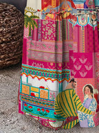 Women's Casual Long Flowy Maxi Skirt with Vibrant Digital Print & Ruffled Hem - Lightweight 100% Polyester Machine-Washable Spring Summer Dress for Beach Outings, Picnics, Casual Outings, Beach Skirt | Ruffled Hem Skirt | Bright Colors Fabric, Summer - Multicolor