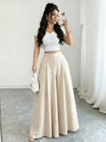 High-Waist Wide-Leg Pants, Women'S Summer Flared Skirt Design, Slim Elegant Commute Casual Trousers - Khaki