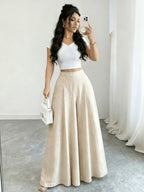 High-Waist Wide-Leg Pants, Women'S Summer Flared Skirt Design, Slim Elegant Commute Casual Trousers - Khaki