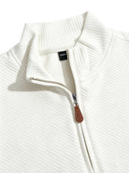 BOWZ Men's Casual Top, Solid Color Stand Collar Sweatshirt, Half-Zip Design, Warm Knit Henley Shirt, Skin-Friendly and Sweat-Absorbent, Simple, Casual, Fashionable, and Versatile, Men's Autumn/Winter Long-Sleeve Top, Suitable for Daily Leisure - White