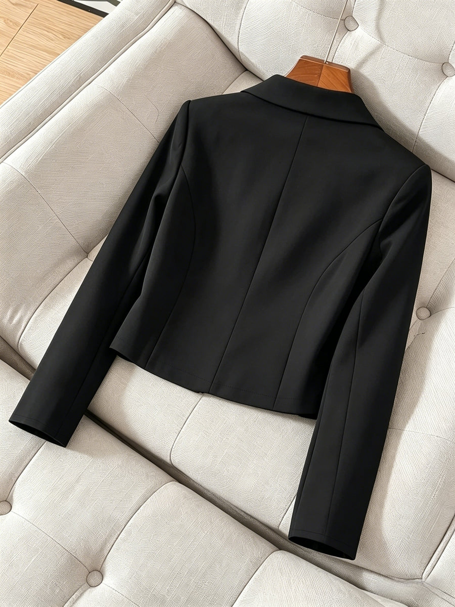 Elegant Women'S Short Fitted Blazer, Commute, Versatile (Unlined) - Black