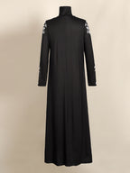 Women's Middle Eastern Long Robe Long Sleeve Crew Neck Elegant Floor-Length Printed Dress - Black