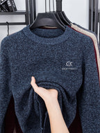 Men's ZBZP 3D Solid Color Knit Sweater - Thick Warm Crewneck Pullover Sweater Suitable for Fall/Winter, Casual Long-Sleeve Basic Sweater for Office & Casual Attire, Hand Washable Solid Color Round Neck Knitwear - bluish-gray