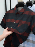 Men's Summer Short-Sleeve Cool Lightweight Trendy Color-Block Shirt - Mixed Color 3