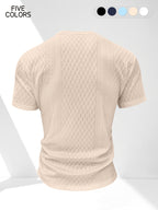 Men'S Summer Casual Premium Textured Solid Round Neck Short Sleeve, Comfortable Breathable Textured Fabric T-Shirt, Suitable for Outdoor Vacation And Daily Wear - Apricot