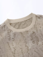 Textured Short Sleeve T-Shirt Black TUNNEL Letter Print Casual Street Style - Khaki