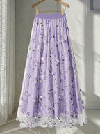 Women'S Elegant Spring Summer Embroidered Mesh Floral Appliqué A-Line Vacation Dress, Suitable for Vacation, Dating, Parties, Commuting And Other Occasions - Light Purple