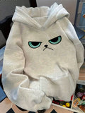 D92 - Women's Hooded Sweatshirt, Trendy Creative Cartoon Glaring Face Expression Print, Beautiful Stylish Loose Fit New Autumn/Winter Style for Daily Commute, Versatile Casual Swear, Women's Apparel, Top Only/No Bottom - QHH4902 - White Flower Gray