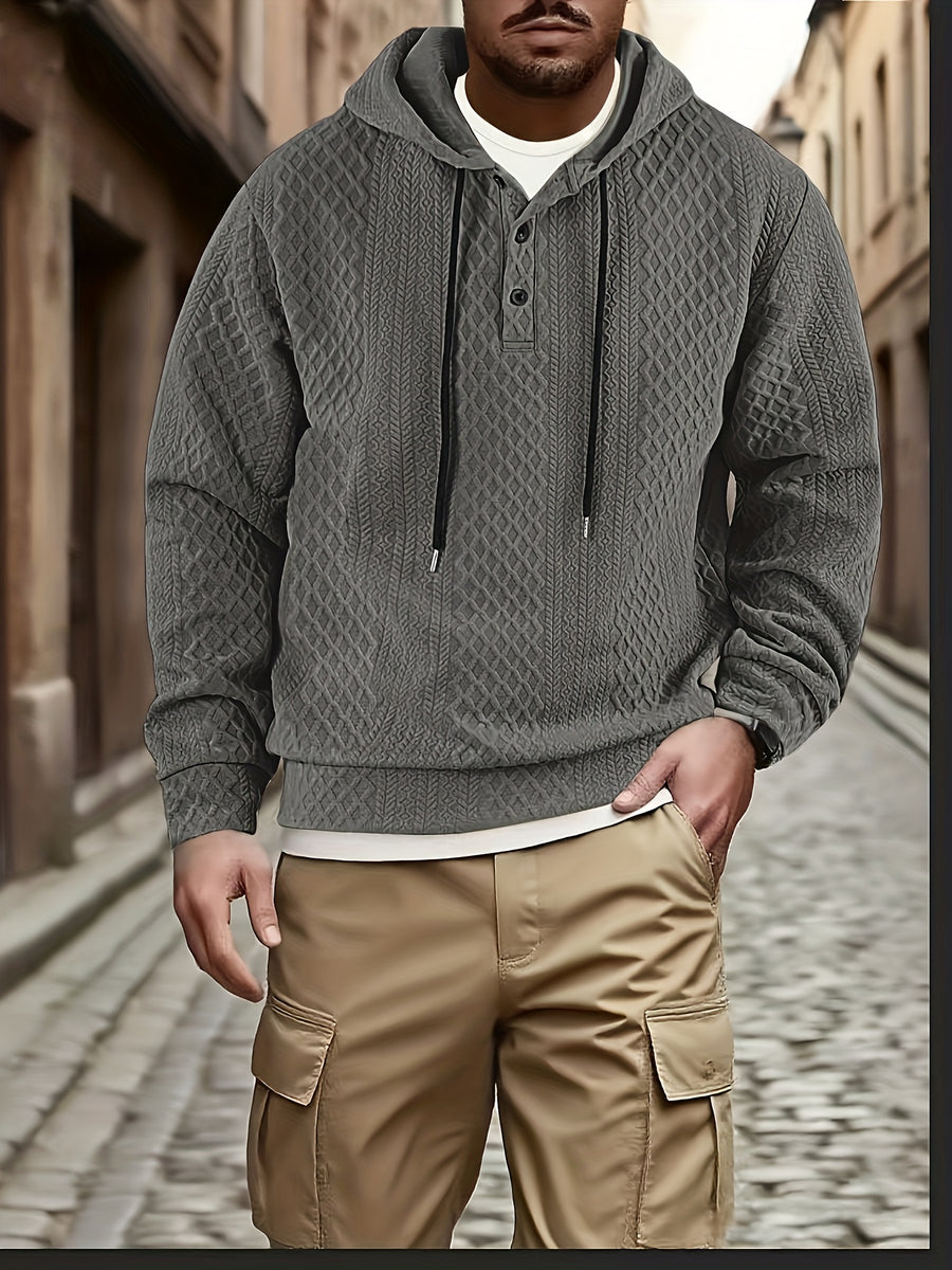 New Men'S Casual Fashion Athletic Cool Versatile Trendy Stylish 3D Jacquard Fabric Two-Button Hooded High Street Popular Sweatshirt - Dark Gray
