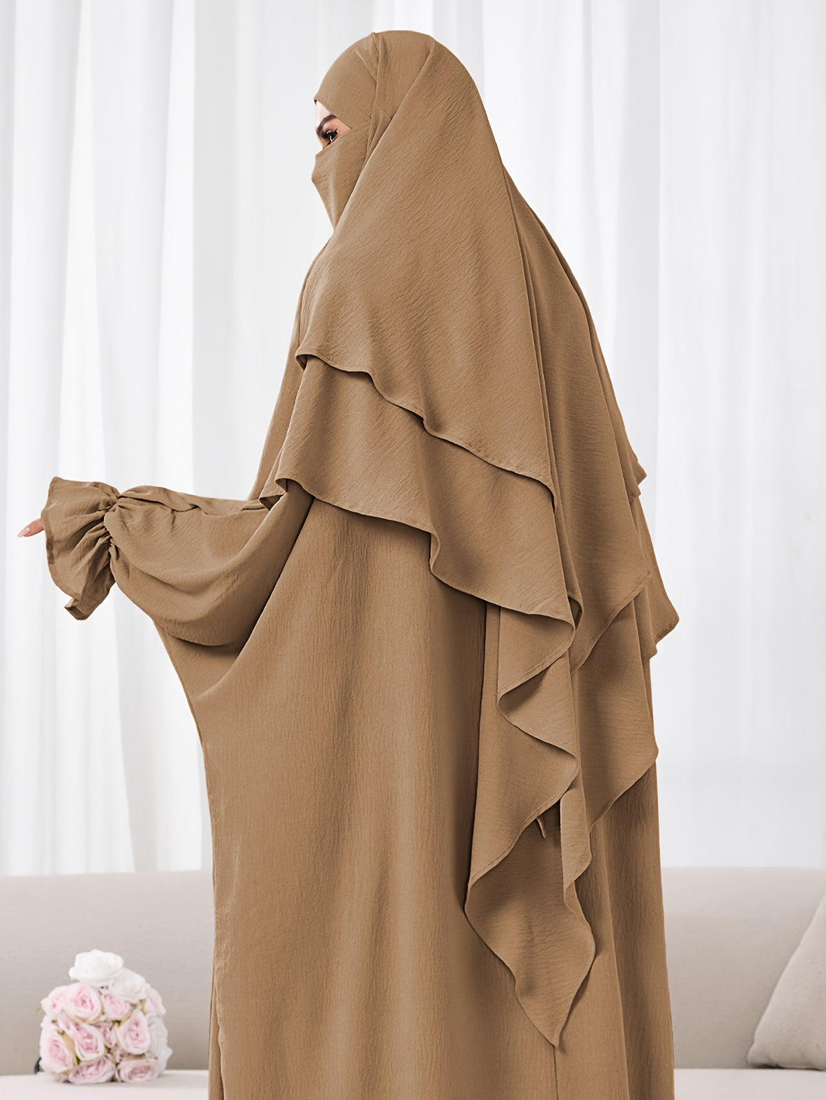 1pc (No Include Clothing) Kimmar Double-Layer Kimmar Shawl Headscarf Fashion Classic Versatile Kimmar, Suitable for Women'S Daily Wear - Khaki