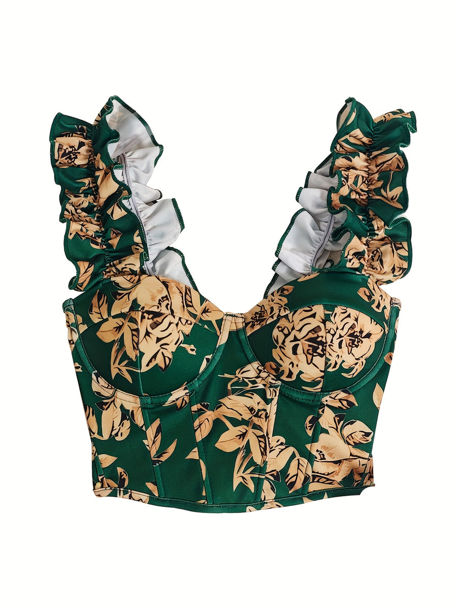 New Sexy Party Hot Backless Embroidered Top Patchwork Button-European Women'S Fashion Camisole Small Vest - Green