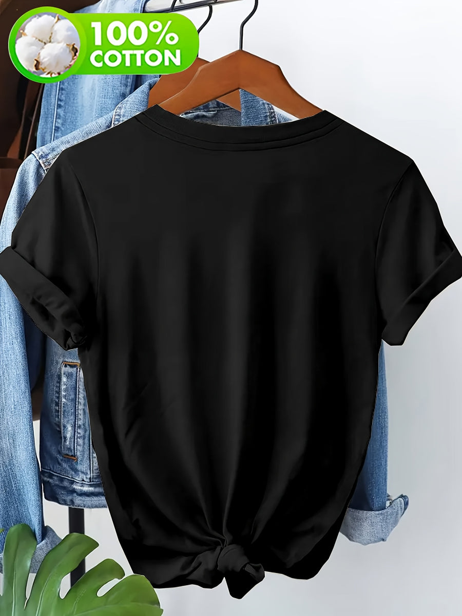 100% Women'S T-Shirt, Sassy "Yes I Did It" Black Cat Mugshot Print Short Sleeve Tee, Casual Round Neck Daily Tops - Black