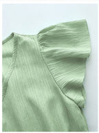 Elegant Exquisite Women'S Mint Green V-Neck Ruffle Short Sleeve Dress Waist Cinched A-Line Flared Maxi Dress Fashion Temperament Piece for Beach Vacation Wedding Party - Green