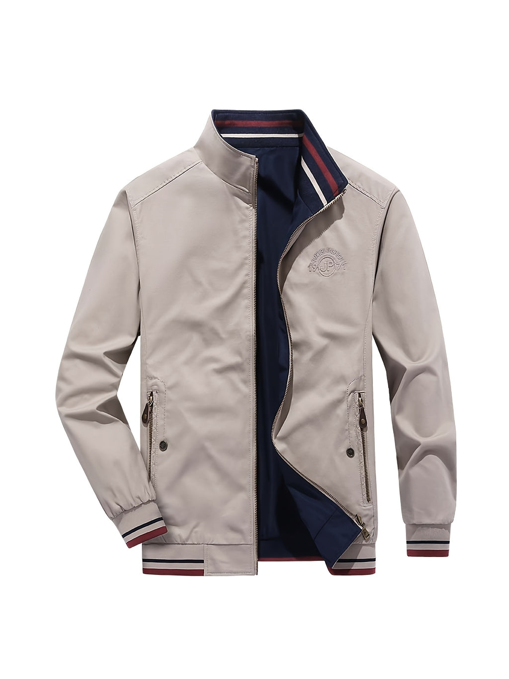 Reversible Stand-Up Collar Jacket, Spring/Autumn Casual Easy Men'S Versatile Outerwear - Off-white