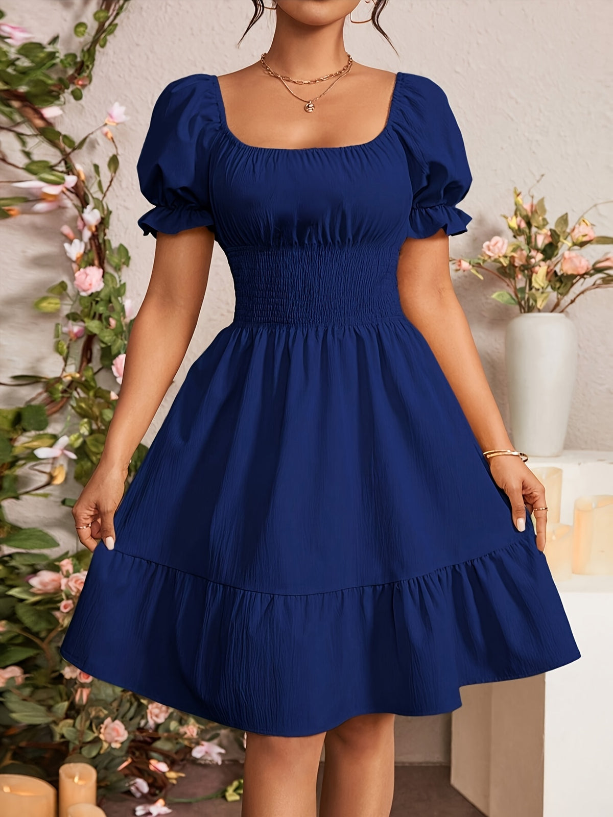Fashionable Commuter A-Line Dress for Women - Royal Blue