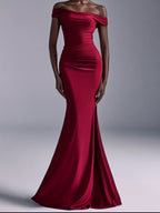 European And American Bridesmaid Dress New Temperament Fashion Elegant One-Shoulder Off-The-Shoulder Long Slim Suspender Skirt Party Dress Bachelorette Party Slim Engagement Dress 1pc - Burgundy