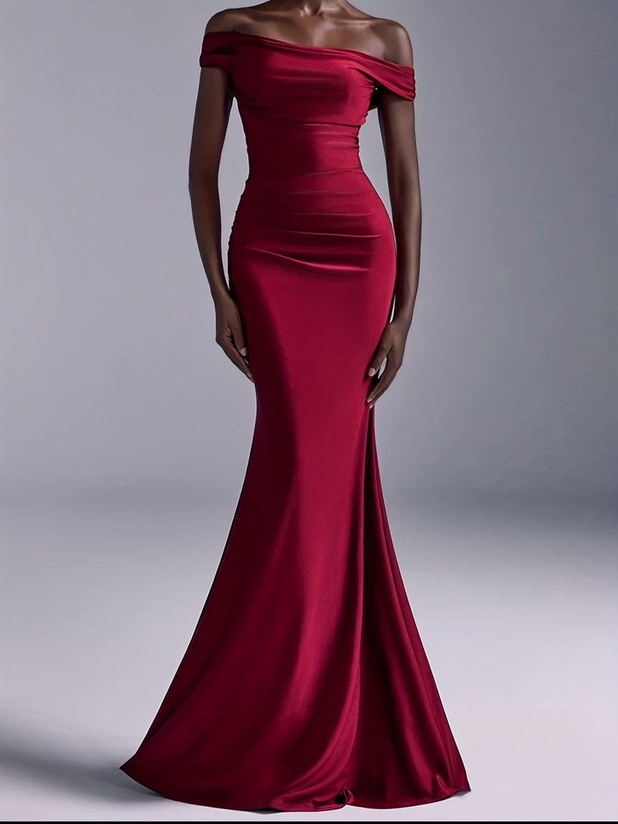 European And American Bridesmaid Dress New Temperament Fashion Elegant One-Shoulder Off-The-Shoulder Long Slim Suspender Skirt Party Dress Bachelorette Party Slim Engagement Dress 1pc - Burgundy