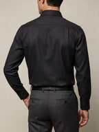 European and American Style Men's Long-Sleeve Shirt, High-End Feel, Casual Business, Wrinkle-Resistant, Single-Spread Collar Top, -Linen Texture, Formal Dress Shirt - Black