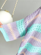 Summer Elegant Loose Hollow-Out Beach Half-Sleeve Cover-Up - Light Purple