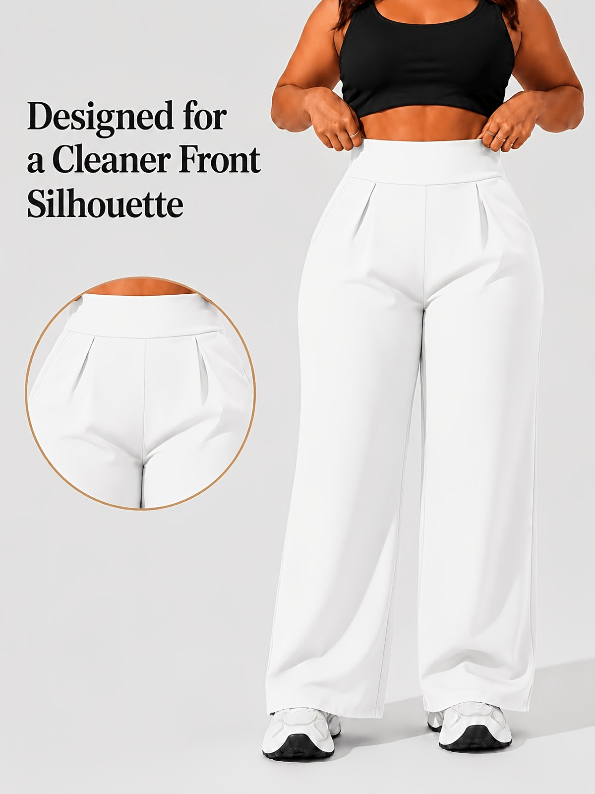 Plus Size Women'S High-Waist Wide-Leg for yoga Pants 0XL-4XL Tummy Control Non-Roll Non-Digging Front Pleated Deep Side Pockets Double-Sided Super Soft 4-Way Stretch Casual Sports Trousers for Yoga Gym Outdoor Work All Seasons - White