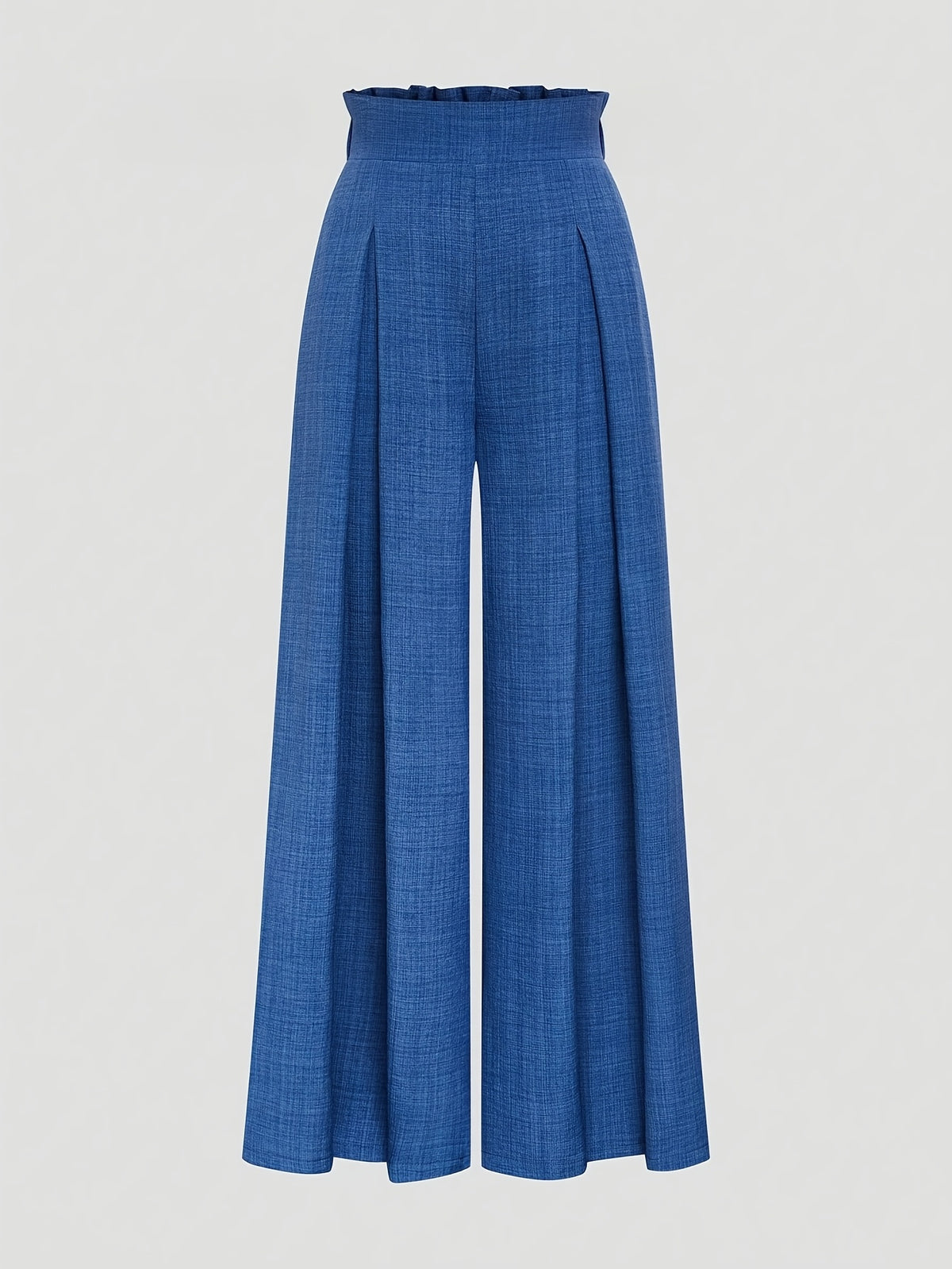 Women'S Dusty Blue Striped Trousers, High-Waist Elegant Summer Commuter Casual Pleated Elastic Waist Wide-Leg Pants, Suitable for Spring And Autumn - Blue