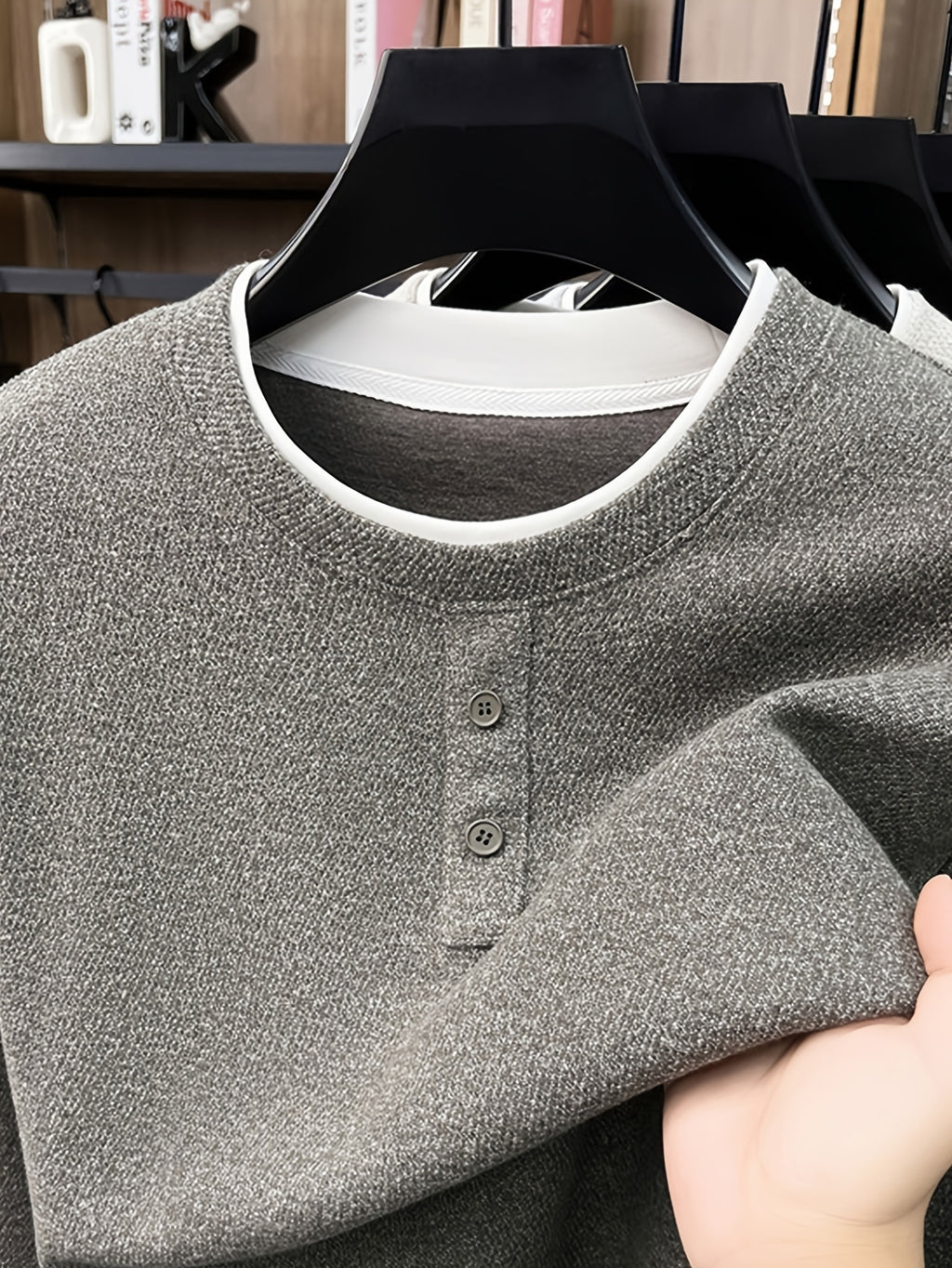 Men's Henry Collar 2-in-1 Look Knit Sweater, Simple Old Money Style, Suitable for Both Business and Casual Wear, Pairs Well with Dress Pants, Casual Pants, and Jeans - SINBOS - Coffee Color
