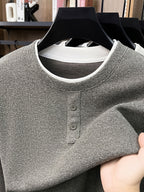 Men's Henry Collar 2-in-1 Look Knit Sweater, Simple Old Money Style, Suitable for Both Business and Casual Wear, Pairs Well with Dress Pants, Casual Pants, and Jeans - SINBOS - Coffee Color