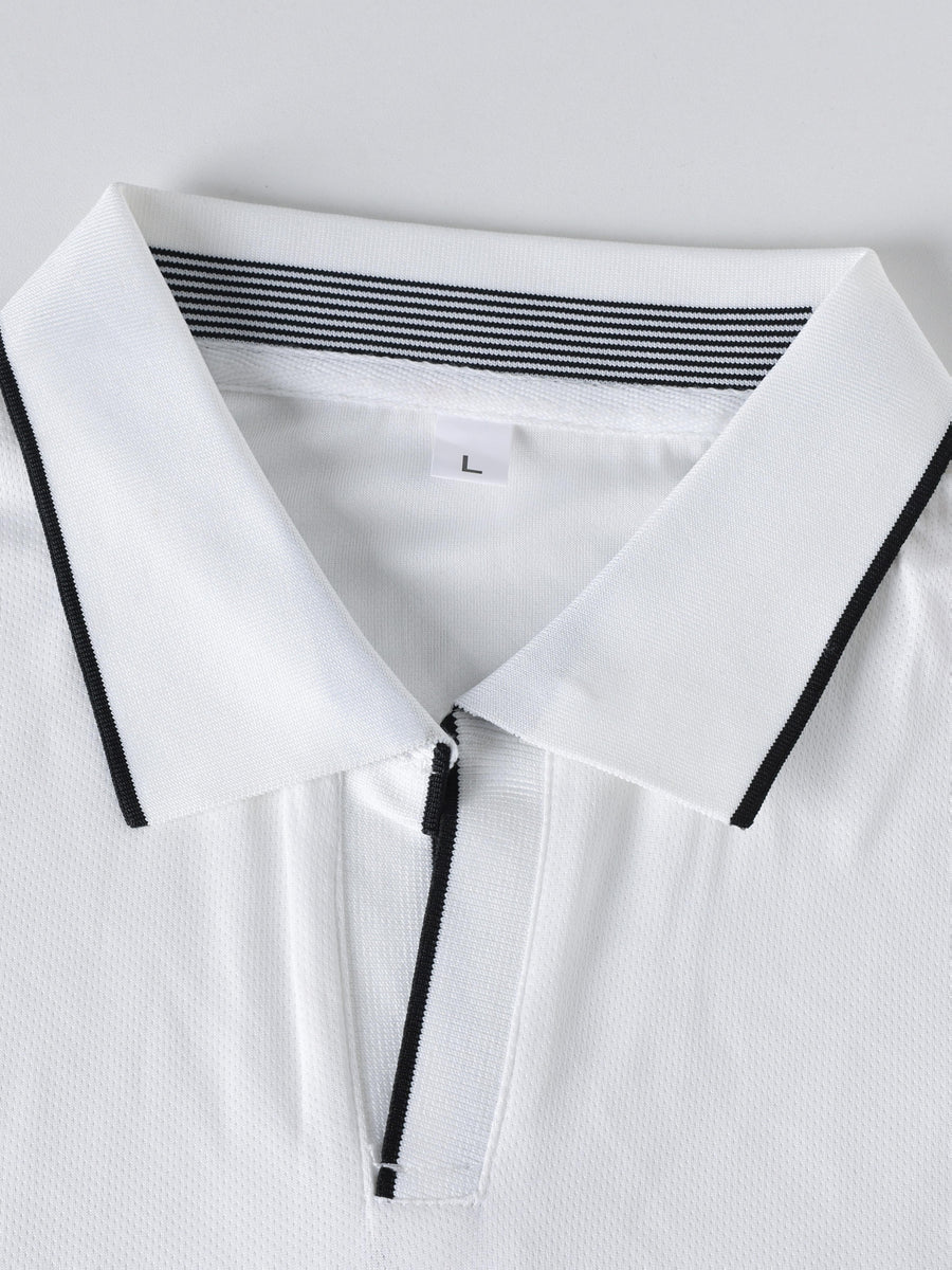 Quick-Dry V-Neck Men'S Golf Polo with Contrast Cuffs, Classic Logo Print, Luxury Contrast Collar, Anti-Pilling Breathable Fabric, Ideal for Sports, Business Casual, Commuting, Golf, And Business Settings - Sky Blue