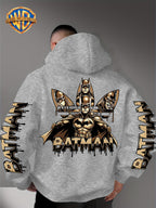 Warner Bros. Official Men's Hooded Sweatshirt - 1pc, Batman BATMAN Vintage Black and Golden Drip Lettering Creative Print, Trendy and Cool DC Superhero IP Graphic Hoodie, Skin-Friendly, Comfortable, and Warm Fabric, Kangaroo Pocket with Ribbed Cuffs - Light Grey