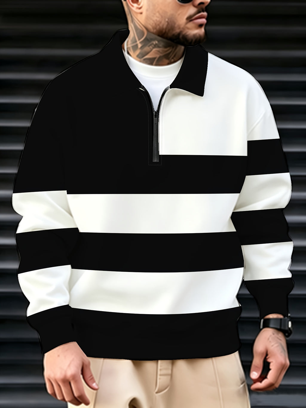 Half-zip Long-sleeve Sweatshirt, Men's Autumn/winter Sweatshirt, Men's Half-zip Sweatshirt - Mixed colors