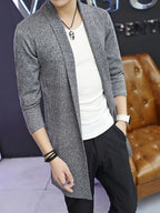 2025 Spring New Men's Street Style Long Sleeve Cardigan Sweater - Soft Stretch Knit Open Front Lapel Design, Regular Fit Long Length for Spring/Autumn Transitional Weather, Hand Washable Versatile Casual Outerwear, Sweater Cardigan - WE8296 Gray