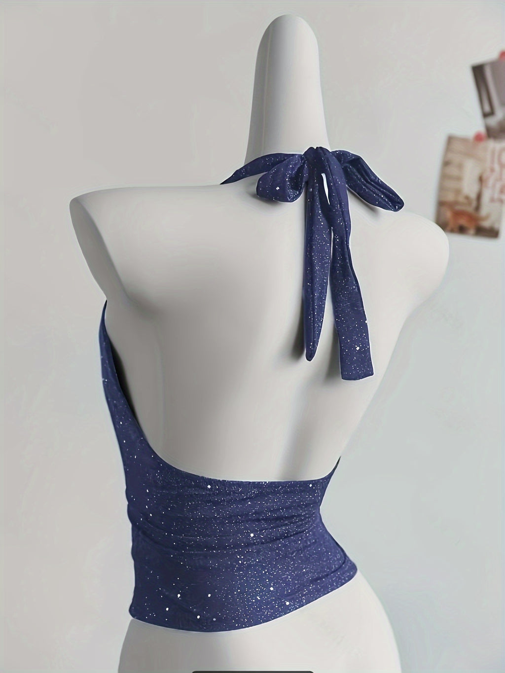 Fashion Shiny Cross-Back Halter Neck Crop Top ZLLZ - Royal Blue