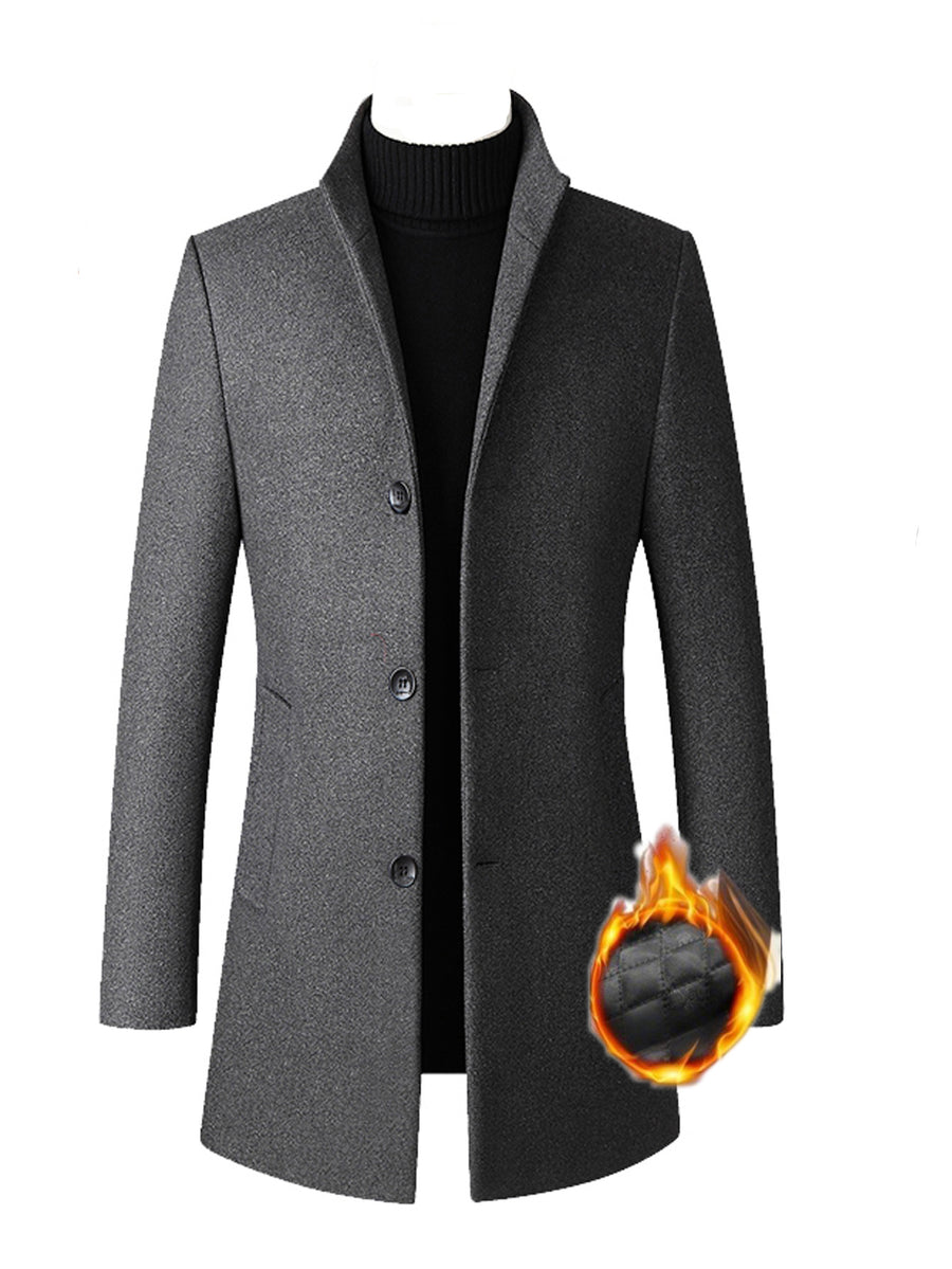 Autumn Winter Thick Warm Windproof Solid Color Stand Collar Coat, Classic Easy Retro Casual All-Match British Old Money Style Elegant Gentleman Jacket - Dark Gray