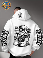 Dark Duffy Duck Pattern Print - Men'S Fashion Hoodie Sweatshirt, Trendy Sleeve Print Design, Suitable for Multi-Style Daily Wear Pullover, Soft And Delicate Touch, Helping You Be Comfortable And Stylish, Easily Mastered for Campus, Commuting - White
