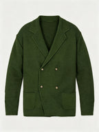 Men's New Autumn/Winter Double-Breasted Knit Jacket, Loose Fit Casual Suit-Style Top with Lapel. European/American Style Men's Notched Lapel Knit Cardigan with Double-Breasted Design, Versatile Outerwear for Spring/Autumn, Suitable for Both Commuting - fern green
