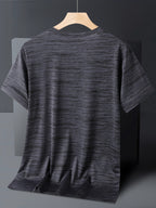 5pcs Men's Sports & Fitness Breathable Quick-Dry T-Shirts, Outdoor Travel Casual Running Printed Short-Sleeve Tees, Easy to Clean and Maintain, Lightweight T-Shirts for Daily Leisure and Gatherings, Classic Crew Neck Shirts - Dark Gray + Colorful Orchid + Dark Blue + Military Green + Black