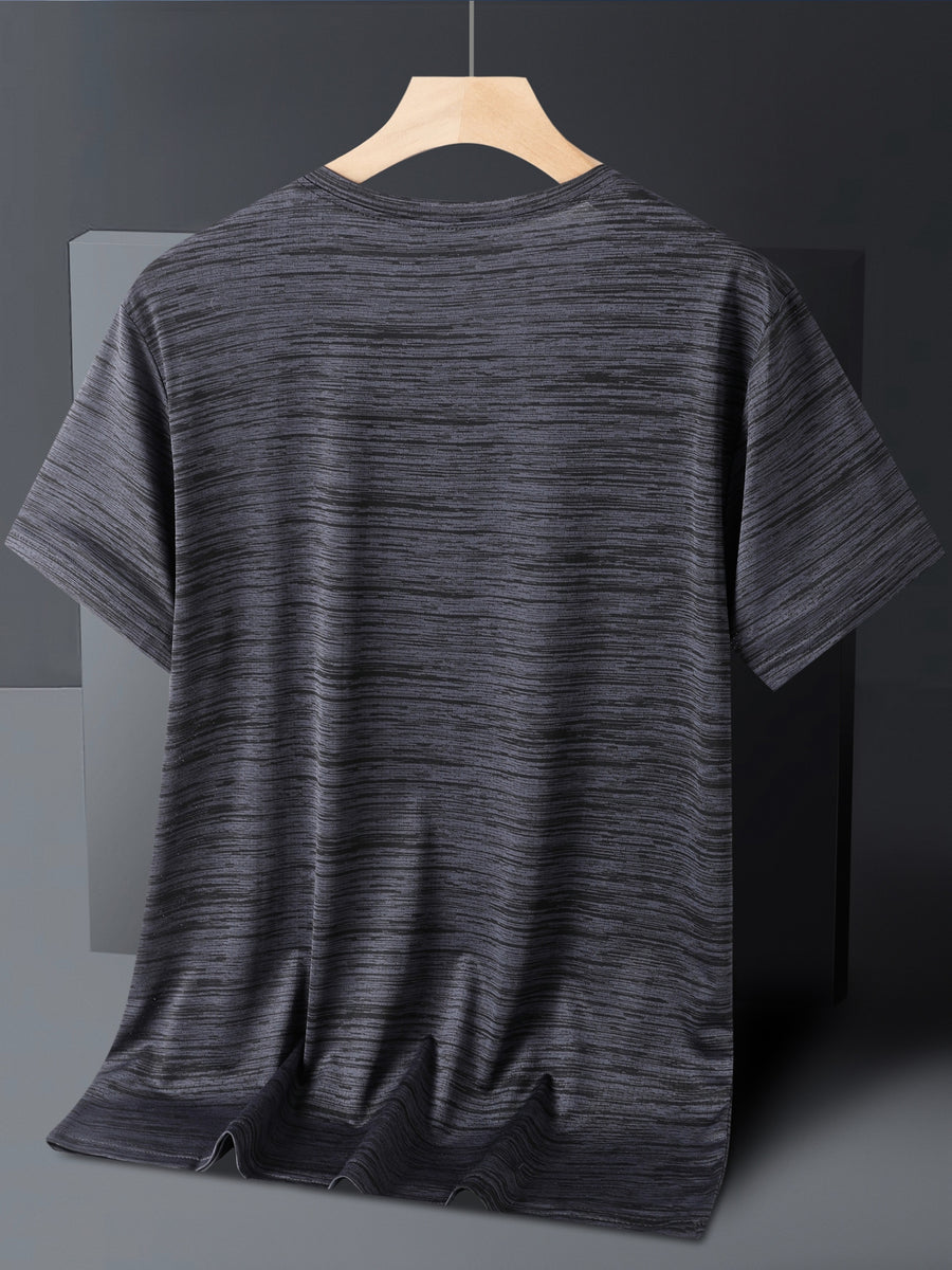 5pcs Men's Sports & Fitness Breathable Quick-Dry T-Shirts, Outdoor Travel Casual Running Printed Short-Sleeve Tees, Easy to Clean and Maintain, Lightweight T-Shirts for Daily Leisure and Gatherings, Classic Crew Neck Shirts - Dark Gray + Colorful Orchid + Dark Blue + Military Green + Black